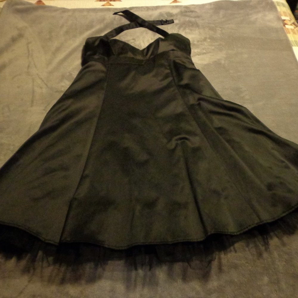 Black Satin Backless Halter Neck Dress